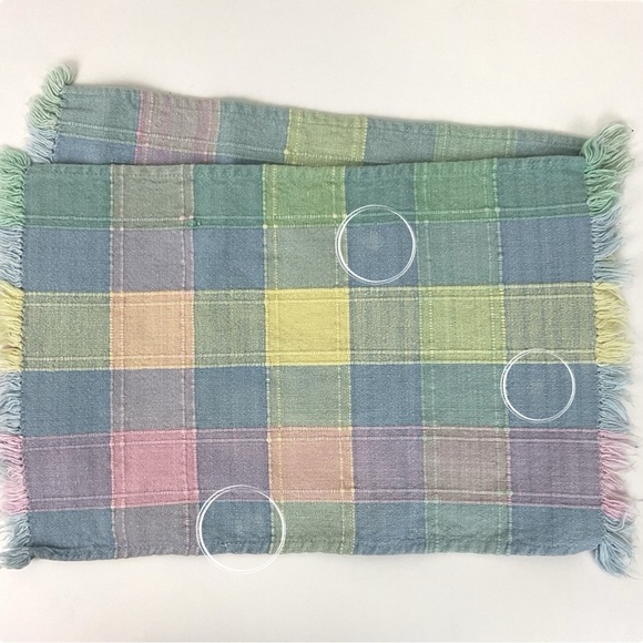 Vintage 4 piece soft pastel plaid checkered cotton placemats fringe edges - Picture 8 of 8